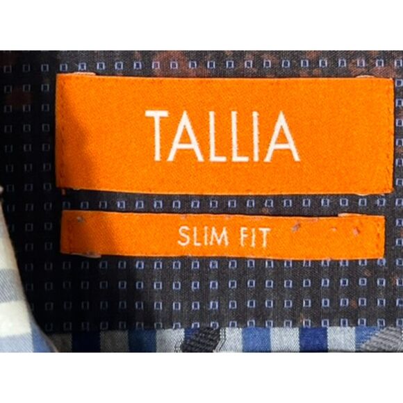 Tallia Slim Fit 15 1/2 32/33 Blue Checkered 3D Flip Cuff Button Down Shirt - Picture 5 of 9